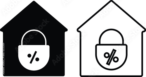 Mortgage Stability Icons. Fixed interest rate icon. Home equity loan symbols. Banking and credit union signs. Financial Security Icons