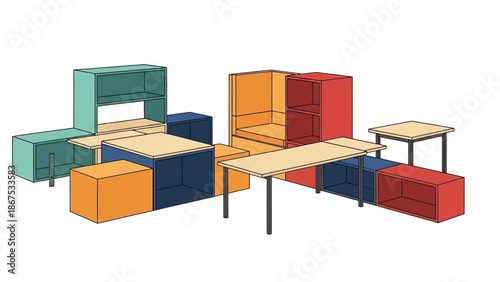 Colorful Modular Furniture Blocks Arrangement