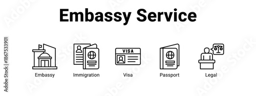 Embassy Service web banner icon vector illustration concept for  with icon of Embassy, Immigration.