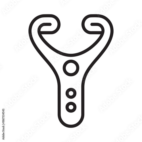 Simple black and white line drawing of a classic slingshot design