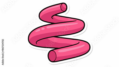 A cartoonish pink ribbon twists and turns like a slide