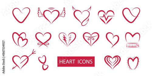 Set of heart icons . Concept of love and romance. Flat design. Heart and love. Vector design.