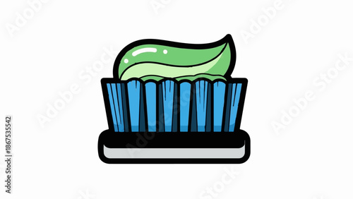 A cartoon toothbrush with green paste on its bristles
