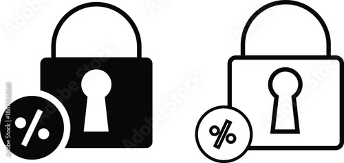 Fixed rate mortgage icon. Locked Interest Rate Symbols. Home loan interest symbols. Stable financing graphic design. Real estate banking signs. 