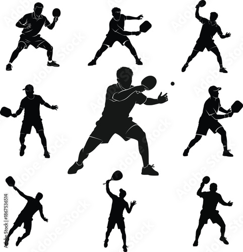 Pickleball Player Silhouettes Set in Action Poses