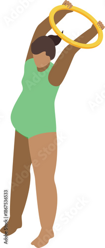 Pregnant gymnast exercising with hoop, promoting healthy lifestyle during pregnancy