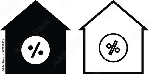 Fixed rate mortgage icon. Locked Interest Rate Symbols. Home loan interest symbols. Stable financing graphic design. Real estate banking signs. 