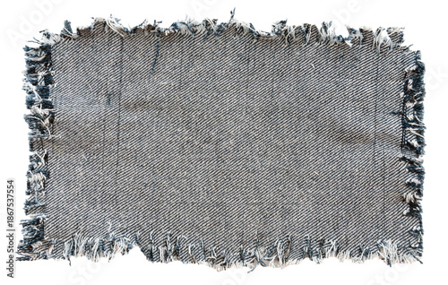 Piece of torn denim on a white background. Denim texture