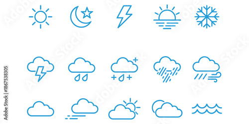 Weather icons set for forecasting and climate presentation 