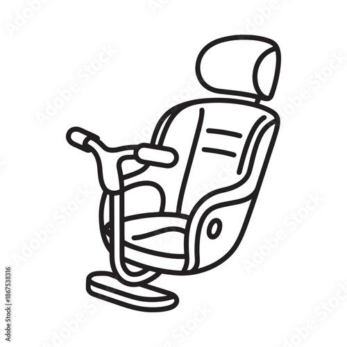 Simple line drawing of a modern office chair with armrests and headrest