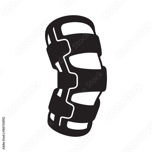 Black and white illustration of a knee brace medical support device