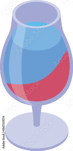 Isometric view of a glass containing a layered cocktail, showcasing distinct color separation