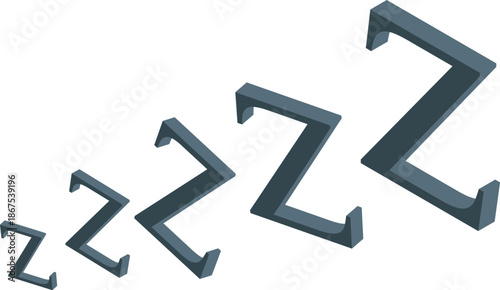 Four zzz letters increasing progressively representing loud snoring with isometric view