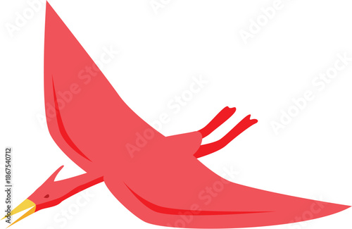 Minimalist vector illustration of a red pterodactyl flying against a white background