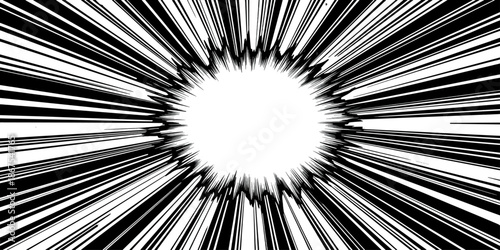 An abstract fractal burst background features a black and white vector design with light rays and motion lines that create a high energy star explosion pattern for a modern art wallpaper