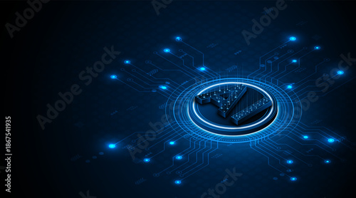 Digital technology of the future. AI icon or artificial intelligence symbol. Future advanced artificial intelligence technology circuit board concept