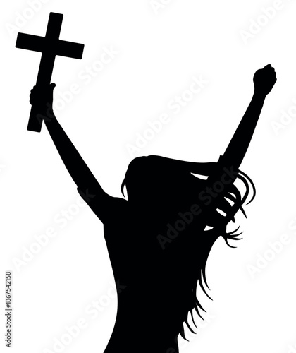 Woman raising cross demonstrating faith and worship