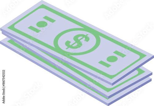 Isometric stack of dollar banknotes symbolizing financial savings, investment, and economic growth