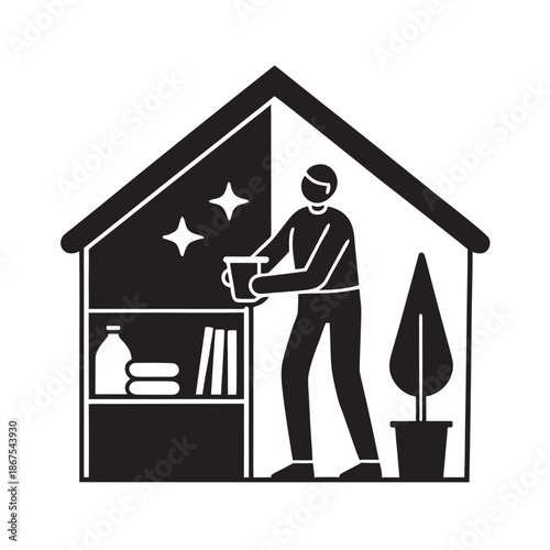 Everyday Home Tidying Cozy Lifestyle Silhouette