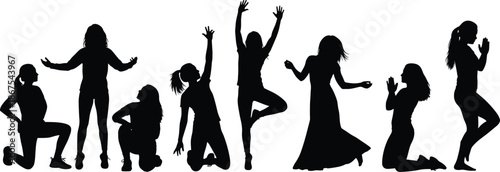 Female dancers silhouette collection showing freedom celebration joy movement creativity youth lifestyle energy performance happiness and artistic expression together
