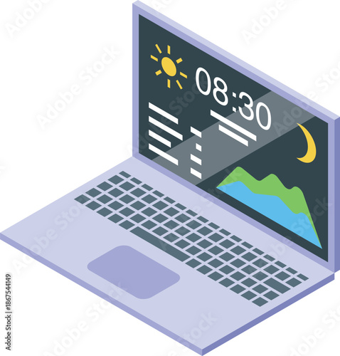 Sleep monitoring app displaying daynight cycle statistics on a modern laptop screen, promoting healthy sleep habits and analysis