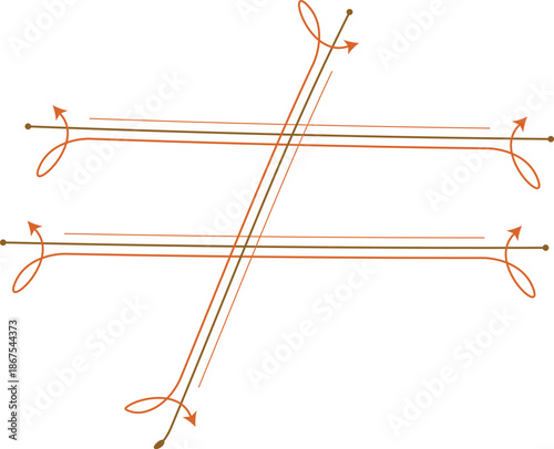An isolated vector illustration of red and white metal arrows designed as a medieval weapon tool or needle object on a white background with no people
