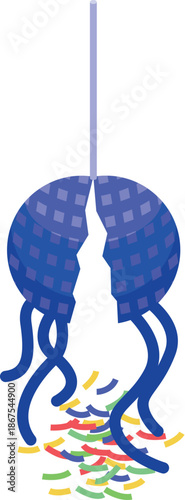 Blue party favor is exploding with colorful confetti, celebrating a festive occasion