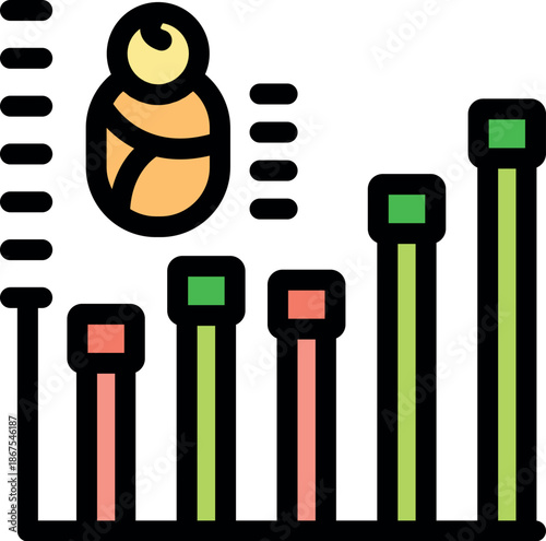 Statistical chart representing growing birth rate and increasing number of newborn babies