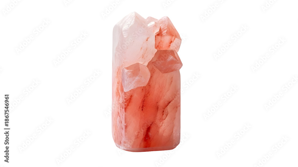 Fototapeta premium A pink crystal cluster with a rough natural surface and pointed tips on a black background