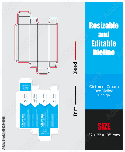 Packaging die line design template for editable and customizable product boxes