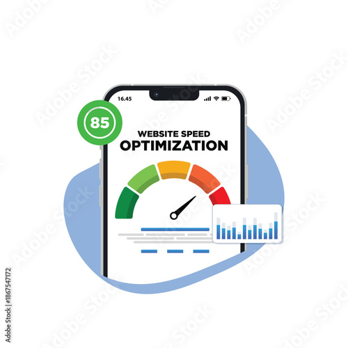 Mobile Page Speed Optimization concept. Website Page Speed Loading Time image for internet SEO. vector illustration
