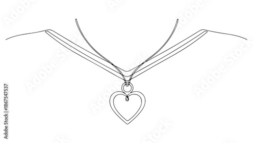 Continuous line art illustration of a heart pendant necklace, a perfect valentines day gift concept
