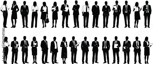 Business people silhouette collection standing in professional poses illustration, corporate teamwork vector set for office presentation, leadership, human resources branding