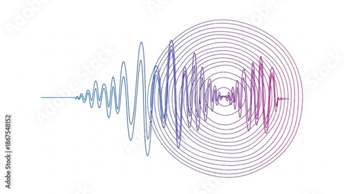 Vibrant sound wave pattern with multicolored spiral design on white background for music or technology