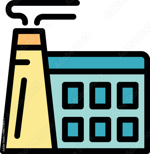 Factory building with smoking chimney polluting the environment, representing industrial manufacturing and air pollution