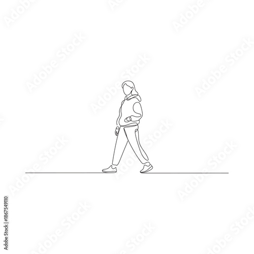 Simple line drawing of a person walking in a casual style
