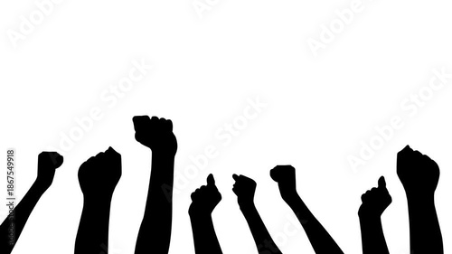 Public demonstration hands animation in silhouette style on white background.