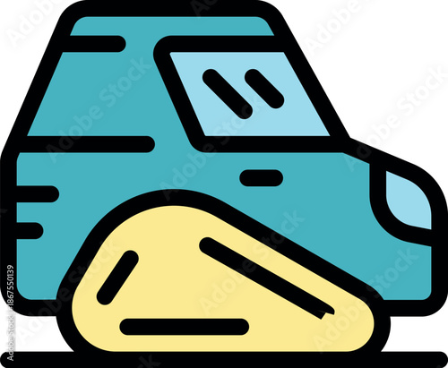 Autonomous shuttle bus driving on smart road futuristic transportation icon