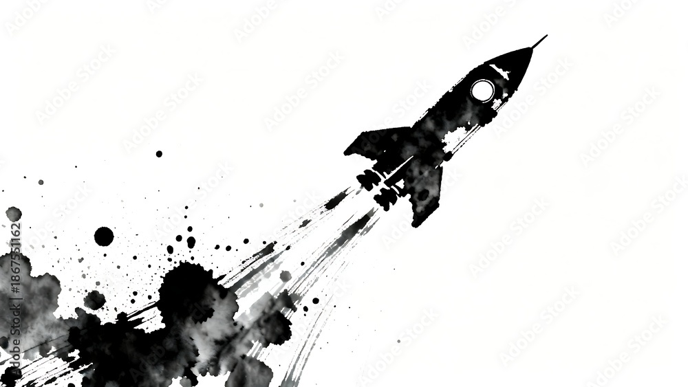 Fototapeta premium Ink drawing of a rocket.