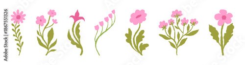 Vector hand drawn sketchy doodle illustration, flowers for prints and cards, simple minimal design elements, blossom and spring