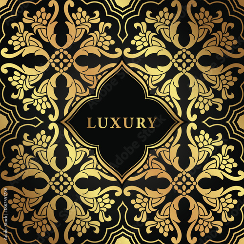 Elegant luxury background with ornate golden floral pattern vector design.