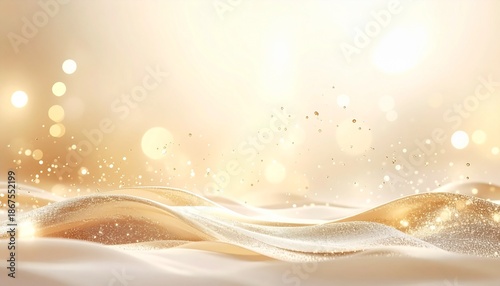Elegant golden sparkling abstract background with shimmering glitter, soft waves, and festive bokeh lights for luxury design.