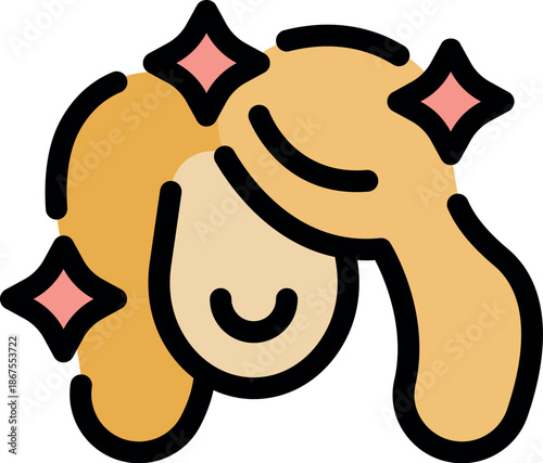 Smiling blonde woman with shiny and clean hair after beauty treatment in hair salon