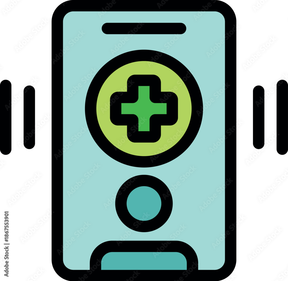 Obraz premium Vibrating smartphone sending emergency medical alert signal, featuring prominent medical cross symbol