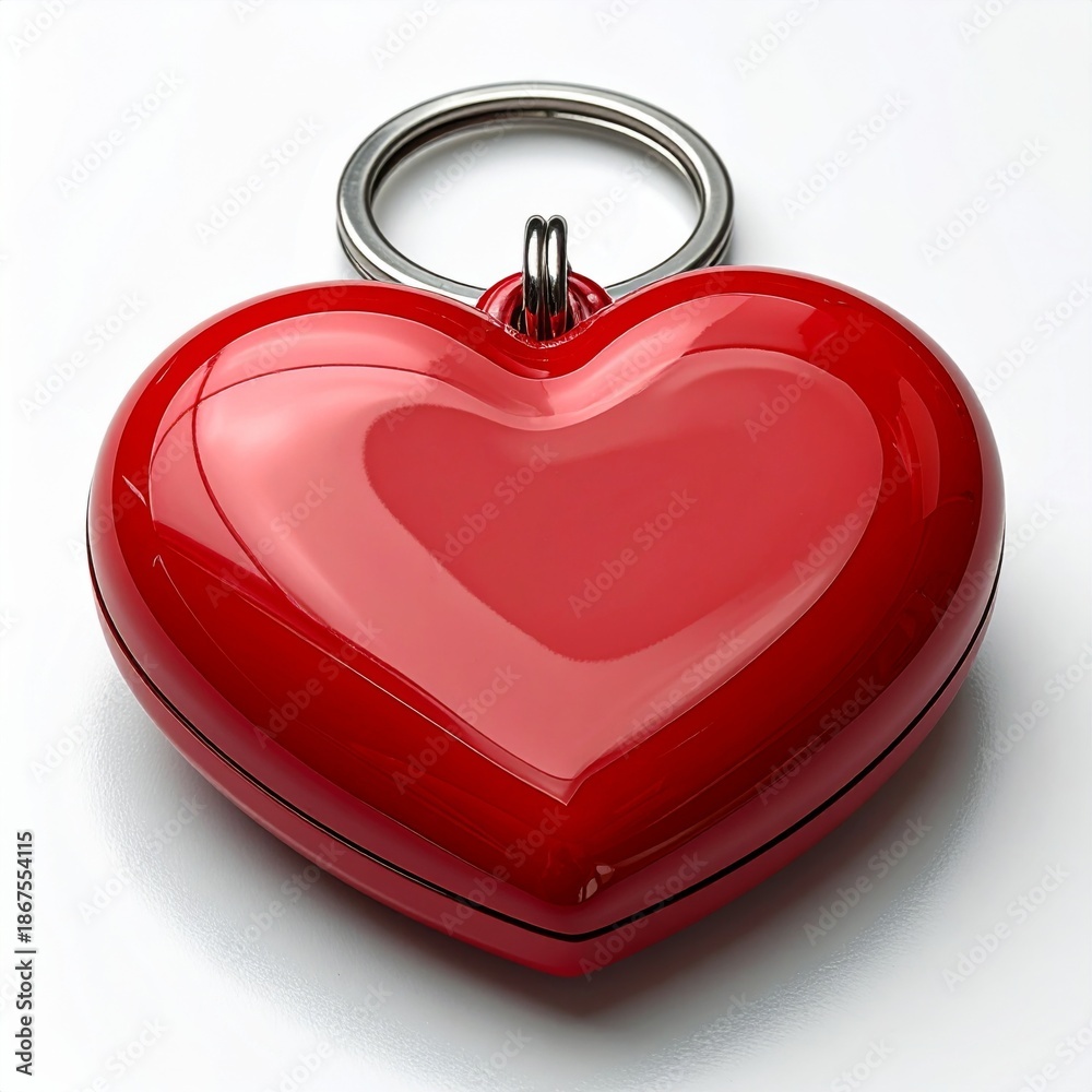 Obraz premium Close Up of Red Heart Shaped Keyring on White Background