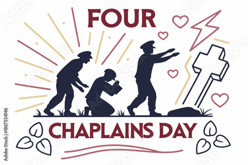Commemorative Four Chaplains Day Vector Illustration with Unity and Sacrifice Symbols Isolated on White Background
