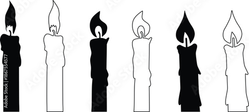 Black and White Candle Silhouette Set, Minimal Vector Illustration