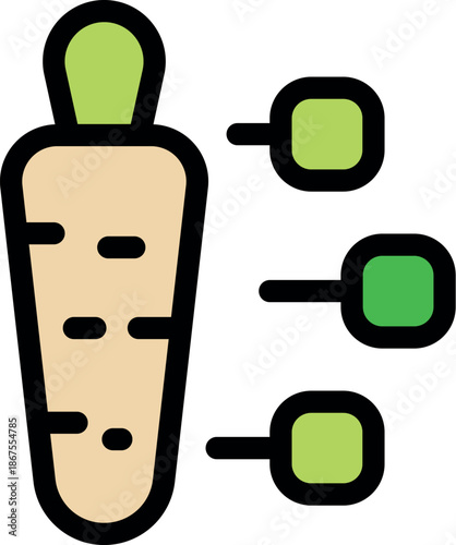 Carrot with three genes highlighted, representing genetic modification in agriculture for enhanced traits
