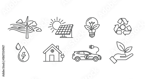 Illustrations of sustainable energy sources Vector