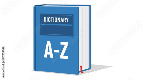 Blue dictionary book cover with A-Z lettering illustration.eps